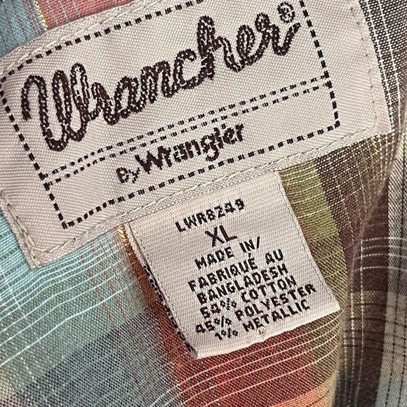 Wrangler wrancher Pearl snap plaid cotton western cowboy button up shirt - Picture 3 of 5